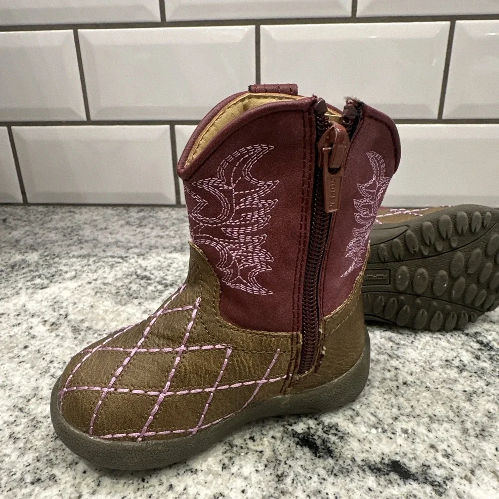 Roper Infant Girls Cowboy Boots 4 Purple Brown Western Embroidered Soft Sole New